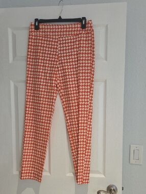 Patchington Orange & White Houndstooth Cropped Skinny Pants